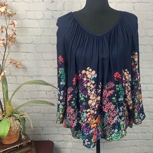 Merona Navy Boho Floral Top Small